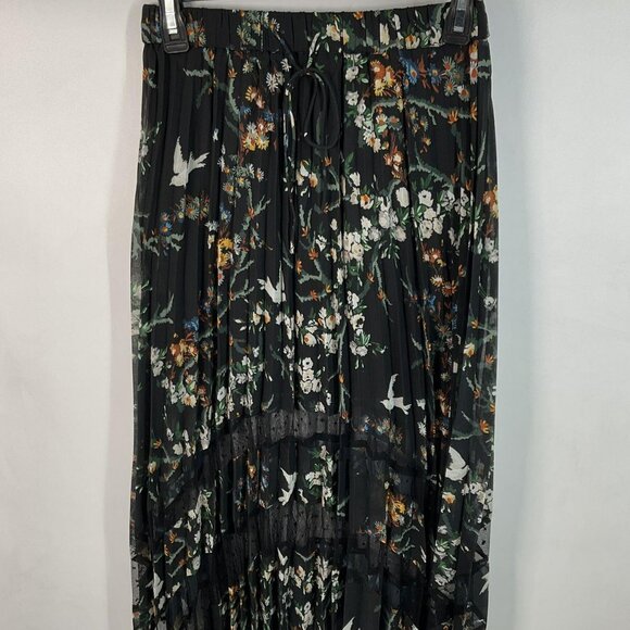 Black Bird Printed Mesh-Detail Midi Skirt - Picture 7 of 11